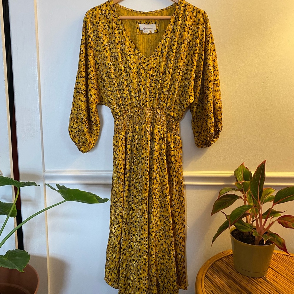 Anthropologie Yellow Floral Midi Dress